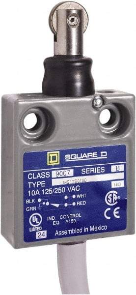 Square D - SPDT, NC/NO, Prewired Terminal, Roller Plunger Actuator, General Purpose Limit Switch - 1, 2, 4, 6, 6P NEMA Rating, IP67 IPR Rating, 80 Ounce Operating Force - Industrial Tool & Supply
