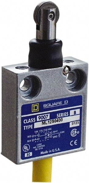 Square D - SPDT, NC/NO, 240 VAC, Prewired Terminal, Roller Plunger Actuator, General Purpose Limit Switch - 1, 2, 4, 6, 6P NEMA Rating, IP67 IPR Rating, 80 Ounce Operating Force - Industrial Tool & Supply