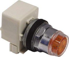 Schneider Electric - 1.18 Inch Mount Hole, Extended Straight, Pushbutton Switch Only - Round, Amber Pushbutton, Illuminated, Momentary (MO), Weatherproof, Dust and Oil Resistant - Industrial Tool & Supply