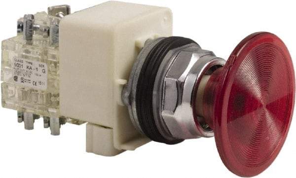 Schneider Electric - 30mm Mount Hole, Extended Mushroom Head, Pushbutton Switch Only - Round, Red Pushbutton, Nonilluminated, Maintained (MA), On-Off - Industrial Tool & Supply