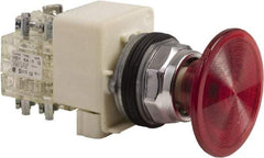Schneider Electric - 30mm Mount Hole, Extended Mushroom Head, Pushbutton Switch Only - Round, Red Pushbutton, Nonilluminated, Maintained (MA), On-Off - Industrial Tool & Supply