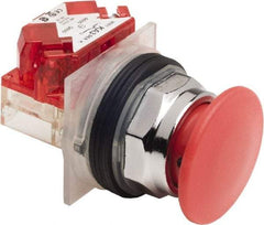 Schneider Electric - 30mm Mount Hole, Extended Mushroom Head, Pushbutton Switch Only - Round, Red Pushbutton, Nonilluminated, Maintained (MA), On-Off - Industrial Tool & Supply