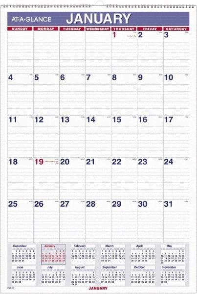 AT-A-GLANCE - 12 Sheet, 5-1/2 x 8-1/2", Wall Calendar - White - Industrial Tool & Supply