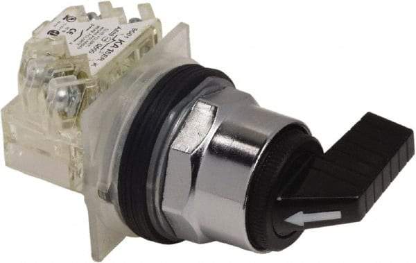 Schneider Electric - 1.18 Inch Mount Hole, 3 Position, Knob and Pushbutton Operated, Selector Switch - Black, Momentary (MO), NO/NC, Weatherproof and Dust and Oil Resistant - Industrial Tool & Supply