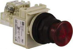 Schneider Electric - 30mm Mount Hole, Extended Straight, Pushbutton Switch with Contact Block - Red Pushbutton, Momentary (MO) - Industrial Tool & Supply