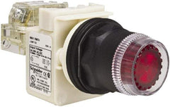 Schneider Electric - 30mm Mount Hole, Extended Straight, Pushbutton Switch with Contact Block - Red Pushbutton, Momentary (MO) - Industrial Tool & Supply