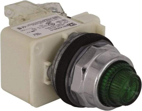 Schneider Electric - 24 V Green Lens LED Press-to-Test Indicating Light - Octagonal Lens, Screw Clamp Connector - Industrial Tool & Supply