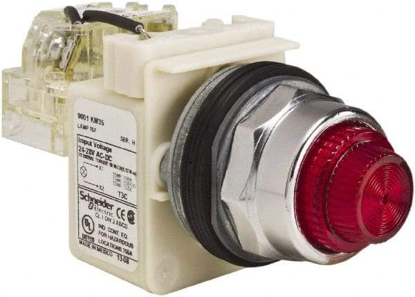 Schneider Electric - 24-28 VAC/VDC Red Lens Indicating Light - Screw Clamp Connector - Industrial Tool & Supply