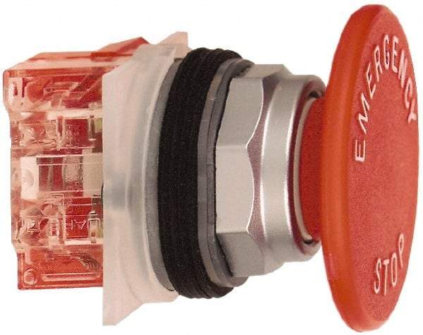 Schneider Electric - 30mm Mount Hole, Extended Straight, Pushbutton Switch with Contact Block - Red Pushbutton, Momentary (MO) - Industrial Tool & Supply