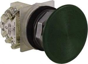 Schneider Electric - 30mm Mount Hole, Extended Straight, Pushbutton Switch with Contact Block - Green Pushbutton, Momentary (MO) - Industrial Tool & Supply
