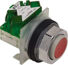Schneider Electric - 30mm Mount Hole, Extended Straight, Pushbutton Switch with Contact Block - Red Pushbutton, Momentary (MO) - Industrial Tool & Supply