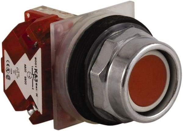 Schneider Electric - 30mm Mount Hole, Extended Straight, Pushbutton Switch with Contact Block - Red Pushbutton, Momentary (MO) - Industrial Tool & Supply