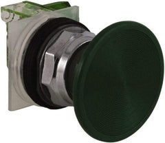 Schneider Electric - 30mm Mount Hole, Extended Straight, Pushbutton Switch with Contact Block - Green Pushbutton, Momentary (MO) - Industrial Tool & Supply