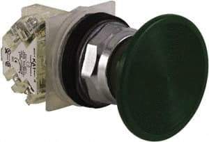 Schneider Electric - 30mm Mount Hole, Extended Straight, Pushbutton Switch with Contact Block - Green Pushbutton, Momentary (MO) - Industrial Tool & Supply