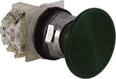 Schneider Electric - 30mm Mount Hole, Extended Straight, Pushbutton Switch with Contact Block - Green Pushbutton, Momentary (MO) - Industrial Tool & Supply