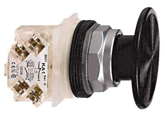 Schneider Electric - 30mm Mount Hole, Extended Mushroom Head, Pushbutton Switch with Contact Block - Round, Black Pushbutton, Momentary (MO) - Industrial Tool & Supply