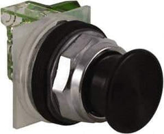 Schneider Electric - 30mm Mount Hole, Extended Straight, Pushbutton Switch with Contact Block - Black Pushbutton, Momentary (MO) - Industrial Tool & Supply