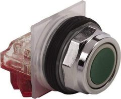 Schneider Electric - 30mm Mount Hole, Extended Straight, Pushbutton Switch with Contact Block - Green Pushbutton, Momentary (MO) - Industrial Tool & Supply