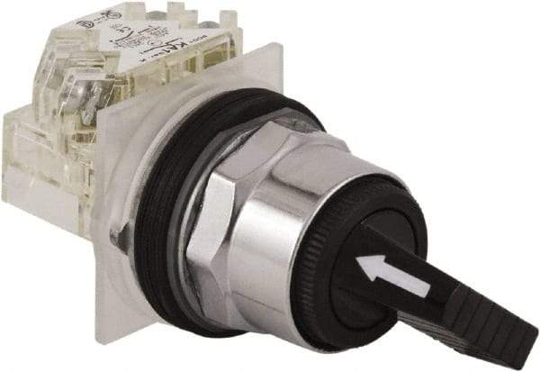 Schneider Electric - 1.18 Inch Mount Hole, 2 Position, Knob and Pushbutton Operated, Selector Switch - Black, Maintained (MA), NO/NC, Weatherproof and Dust and Oil Resistant - Industrial Tool & Supply