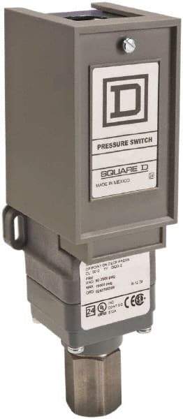 Square D - 1 NEMA Rated, SPDT, 170 to 5,600 psi, Electromechanical Pressure and Level Switch - Adjustable Pressure, 120 VAC at 6 Amp, 125 VDC at 0.22 Amp, 240 VAC at 3 Amp, 250 VDC at 0.27 Amp, 1/4 Inch Connector, Screw Terminal, For Use with 9012G - Industrial Tool & Supply