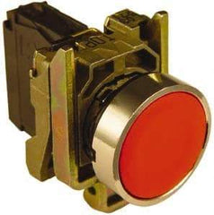 Schneider Electric - 22mm Mount Hole, Extended Straight, Pushbutton Switch with Contact Block - Round, Red Pushbutton, Momentary (MO) - Industrial Tool & Supply