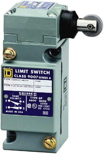 Square D - DPDT, 2NC/2NO, 600 Volt Screw Terminal, Roller Plunger Actuator, General Purpose Limit Switch - 1, 2, 4, 6, 12, 13, 6P NEMA Rating, IP67 IPR Rating - Industrial Tool & Supply