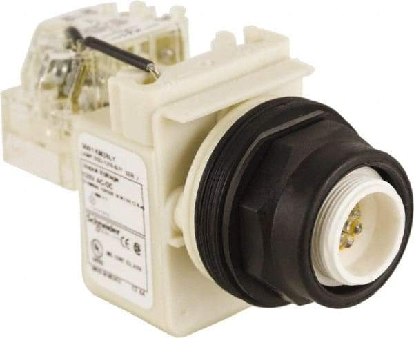 Schneider Electric - 120 V Yellow Lens LED Pilot Light - Round Lens, Screw Clamp Connector, 54mm OAL x 42mm Wide, Vibration Resistant - Industrial Tool & Supply