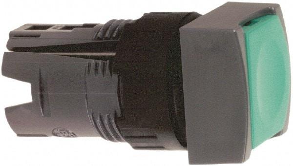 Schneider Electric - 16mm Mount Hole, Flush, Pushbutton Switch Only - Square, Green Pushbutton, Nonilluminated, Momentary (MO), Vibration Resistant - Industrial Tool & Supply