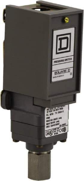 Square D - 1 NEMA Rated, SPDT, 90 to 2,900 psi, Electromechanical Pressure and Level Switch - Adjustable Pressure, 120 VAC at 6 Amp, 125 VDC at 0.22 Amp, 240 VAC at 3 Amp, 250 VDC at 0.27 Amp, 1/4 Inch Connector, Screw Terminal, For Use with 9012G - Industrial Tool & Supply