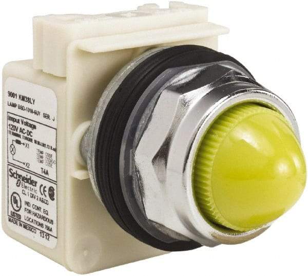 Schneider Electric - 120 V Yellow Lens LED Indicating Light - Screw Clamp Connector - Industrial Tool & Supply