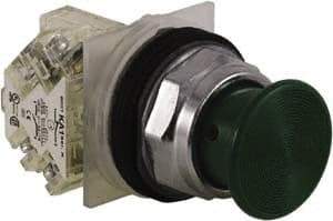 Schneider Electric - 30mm Mount Hole, Extended Straight, Pushbutton Switch with Contact Block - Green Pushbutton, Momentary (MO) - Industrial Tool & Supply