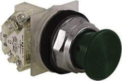 Schneider Electric - 30mm Mount Hole, Extended Straight, Pushbutton Switch with Contact Block - Green Pushbutton, Momentary (MO) - Industrial Tool & Supply