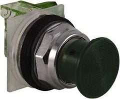 Schneider Electric - 30mm Mount Hole, Extended Straight, Pushbutton Switch with Contact Block - Green Pushbutton, Momentary (MO) - Industrial Tool & Supply