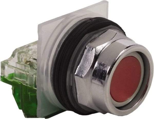 Schneider Electric - 30mm Mount Hole, Extended Straight, Pushbutton Switch with Contact Block - Red Pushbutton, Momentary (MO) - Industrial Tool & Supply