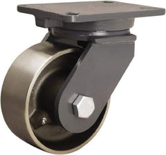 Hamilton - 6" Diam x 2-1/2" Wide x 8" OAH Top Plate Mount Swivel Caster - Forged Steel, 3,500 Lb Capacity, Tapered Roller Bearing, 5-1/4 x 7-1/4" Plate - Industrial Tool & Supply