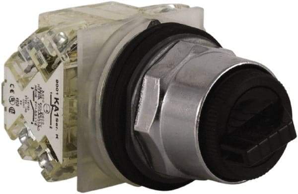 Schneider Electric - 1.18 Inch Mount Hole, 3 Position, Knob and Pushbutton Operated, Selector Switch - Black, Maintained (MA), 2NO/2NC, Weatherproof and Dust and Oil Resistant - Industrial Tool & Supply