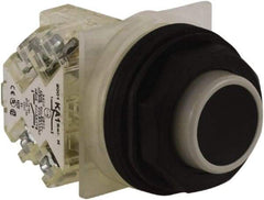 Schneider Electric - 30mm Mount Hole, Extended Straight, Pushbutton Switch with Contact Block - Black Pushbutton, Momentary (MO) - Industrial Tool & Supply