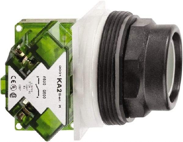 Schneider Electric - 30mm Mount Hole, Extended Straight, Pushbutton Switch with Contact Block - Octagon, Green Pushbutton, Momentary (MO) - Industrial Tool & Supply