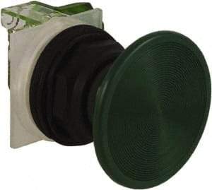 Schneider Electric - 30mm Mount Hole, Extended Straight, Pushbutton Switch with Contact Block - Green Pushbutton, Momentary (MO) - Industrial Tool & Supply