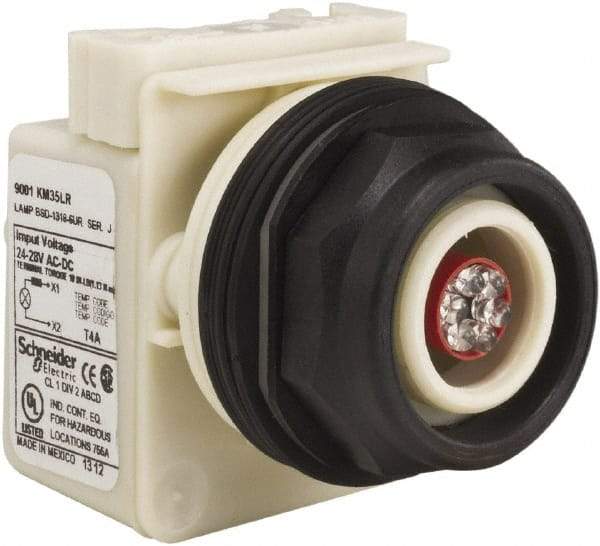 Schneider Electric - 28 V Red Lens LED Pilot Light - Round Lens, Screw Clamp Connector, 54mm OAL x 42mm Wide, Vibration Resistant - Industrial Tool & Supply