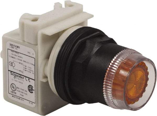 Schneider Electric - 30mm Mount Hole, Extended Straight, Pushbutton Switch Only - Amber Pushbutton, Momentary (MO) - Industrial Tool & Supply