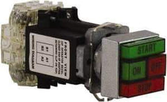 Schneider Electric - Extended Straight Pushbutton Switch Operator - Green, Red, Rectangle Button, Incandescent Lamp, Illuminated - Industrial Tool & Supply