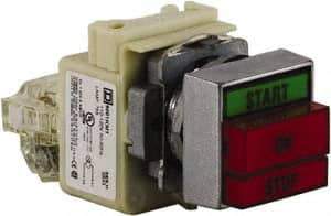 Schneider Electric - Extended Straight Pushbutton Switch Operator - Green, Red, Rectangle Button, Incandescent Lamp, Illuminated - Industrial Tool & Supply