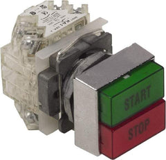 Schneider Electric - 30mm Mount Hole, Pushbutton Switch Only - Rectangle, Green and Red Pushbutton, Nonilluminated, Momentary (MO), On-Off - Industrial Tool & Supply