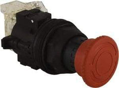 Schneider Electric - 30mm Mount Hole, Extended Mushroom Head, Pushbutton Switch with Contact Block - Round, Red Pushbutton, Maintained (MA) - Industrial Tool & Supply