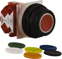 Schneider Electric - 30mm Mount Hole, Extended Straight, Pushbutton Switch with Contact Block - Multicolored Pushbutton, Momentary (MO) - Industrial Tool & Supply
