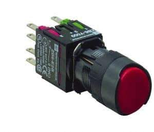 Schneider Electric - 16mm Mount Hole, Flush, Pushbutton Switch with Contact Block - Round, Red Pushbutton, Momentary (MO) - Industrial Tool & Supply