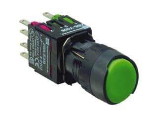 Schneider Electric - 16mm Mount Hole, Flush, Pushbutton Switch with Contact Block - Round, Green Pushbutton, Momentary (MO) - Industrial Tool & Supply