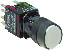 Schneider Electric - 16mm Mount Hole, Flush, Pushbutton Switch with Contact Block - Round, White Pushbutton, Nonilluminated, Momentary (MO), Anticorrosive, Dusttight, Watertight and Shock and Vibration Resistant - Industrial Tool & Supply