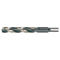15/32 RHS / RHC HSS 135 Degree Split Point 3/8″ Reduced Shank Heavy Duty Jobber Length Drill - Black & Gold - Exact Industrial Supply